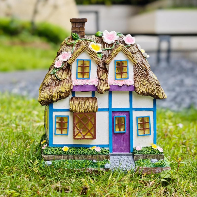 Brilliant Prospect Prospect Thatched Cottage, Solar Statue Lights Mushroom Fairy House, Garden House Statues, Outdoor Memorial Ornaments Waterproof Decoration for Outside Patio Yard Lawn Decor - Image 1
